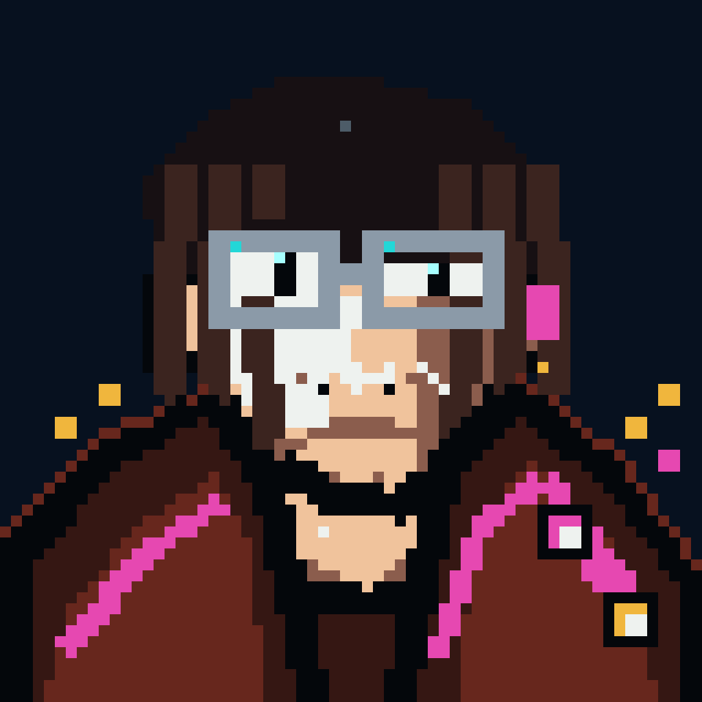 Proof Hunter with blue pixel-art details